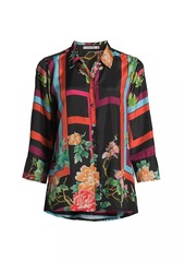 Johnny Was Petalunah Silk Scarf-Print Blouse