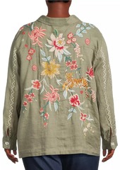 Johnny Was Plus Andrean Linen Blouse