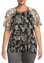 Johnny Was Plus The Janie Favorite Flutter Raglan-Sleeve Top