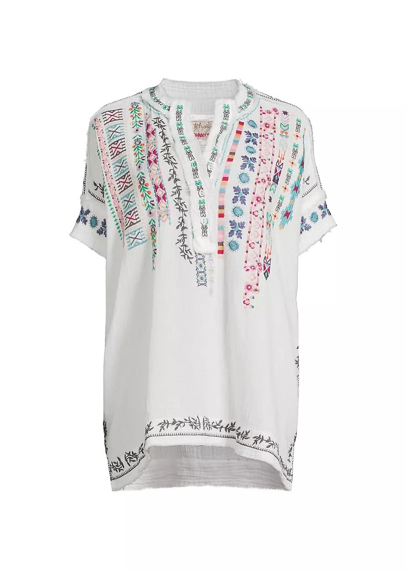 Johnny Was Radlie Embroidered Cotton Blouse