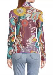 Johnny Was Rebecca Floral Mesh Turtleneck Long-Sleeve T-Shirt