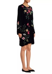 Johnny Was Rhoda Embroidered Velvet Midi-Dress