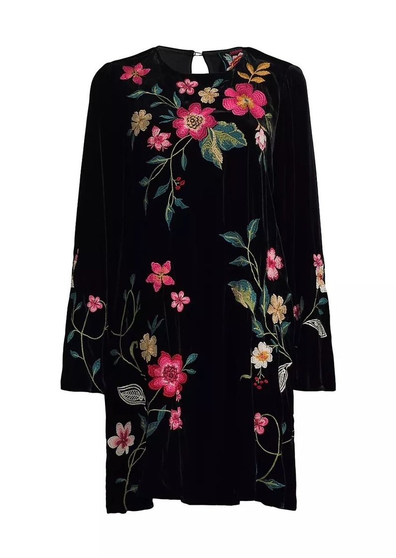 Johnny Was Rhoda Embroidered Velvet Midi-Dress