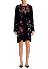 Johnny Was Rhoda Embroidered Velvet Midi-Dress