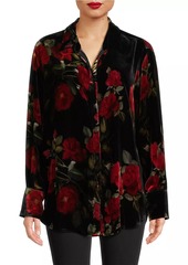 Johnny Was Rosana Floral Velvet Button-Front Shirt