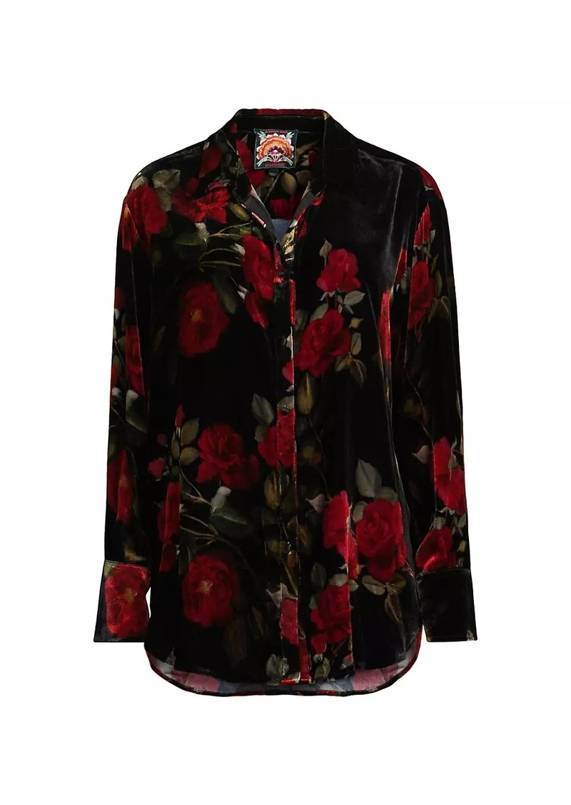 Johnny Was Rosana Floral Velvet Button-Front Shirt