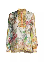 Johnny Was Rossy Abby Floral Silk Blouse