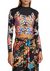 Johnny Was Royal Floral Cut-Out Surf Rashguard Top