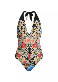 Johnny Was Royal Halter One-Piece Swimsuit