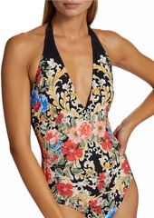 Johnny Was Royal Halter One-Piece Swimsuit