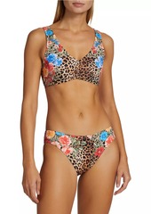 Johnny Was Ruched Cheetah & Floral-Print Bikini Top