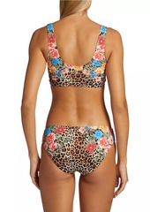 Johnny Was Ruched Cheetah & Floral-Print Bikini Top