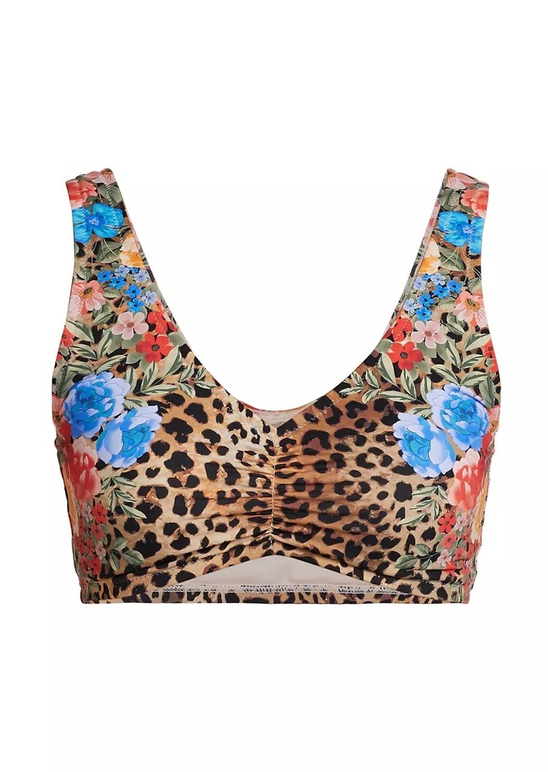 Johnny Was Ruched Cheetah & Floral-Print Bikini Top