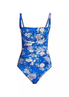 Johnny Was Ruched Floral One-Piece Swimsuit