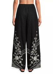 Johnny Was Seamed Embroidered Linen Pants