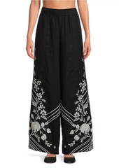 Johnny Was Seamed Embroidered Linen Pants