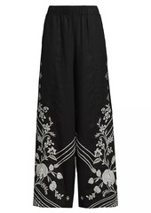 Johnny Was Seamed Embroidered Linen Pants