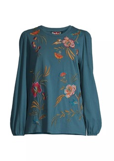 Johnny Was Sidonia Floral-Embroidered Cotton Top