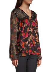 Johnny Was Silk Chiffon Floral Blouse