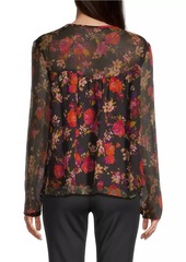 Johnny Was Silk Chiffon Floral Blouse