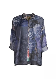 Johnny Was Silk Floral Buttoned Top