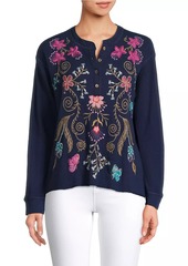 Johnny Was Sisa Embroidered Thermal Henley Top