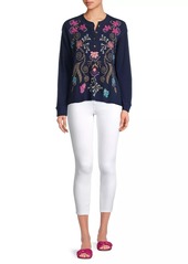 Johnny Was Sisa Embroidered Thermal Henley Top