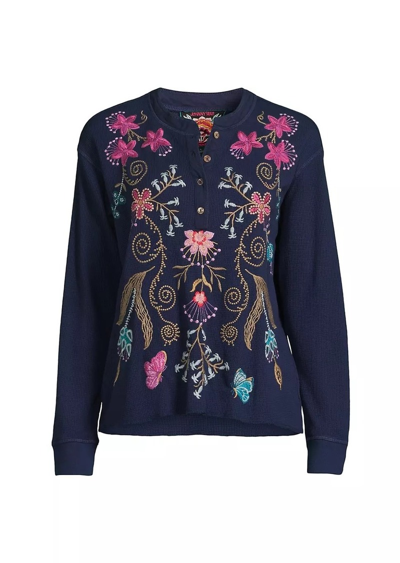 Johnny Was Sisa Embroidered Thermal Henley Top