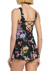 Johnny Was Sognatore Nero Back Tie Skirted One-Piece Swimsuit