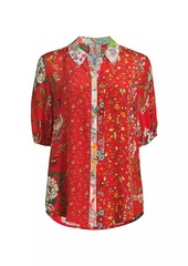 Johnny Was Steph Floral Silk Short-Sleeve Shirt