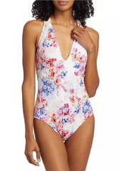 Johnny Was Summer Days Eyelet Cross-Back One-Piece Swimsuit