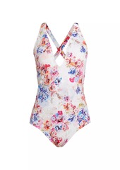 Johnny Was Summer Days Eyelet Cross-Back One-Piece Swimsuit