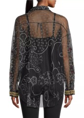 Johnny Was Swing Lace Button-Front Mesh Blouse