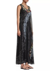 Johnny Was Swing Lace Embroidered Mesh Maxi Dress