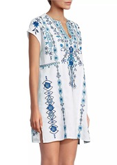 Johnny Was Taria Embroidered Floral Linen-Blend Shift Dress