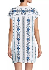 Johnny Was Taria Embroidered Floral Linen-Blend Shift Dress