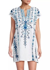 Johnny Was Taria Embroidered Floral Linen-Blend Shift Dress