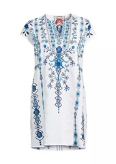 Johnny Was Taria Embroidered Floral Linen-Blend Shift Dress