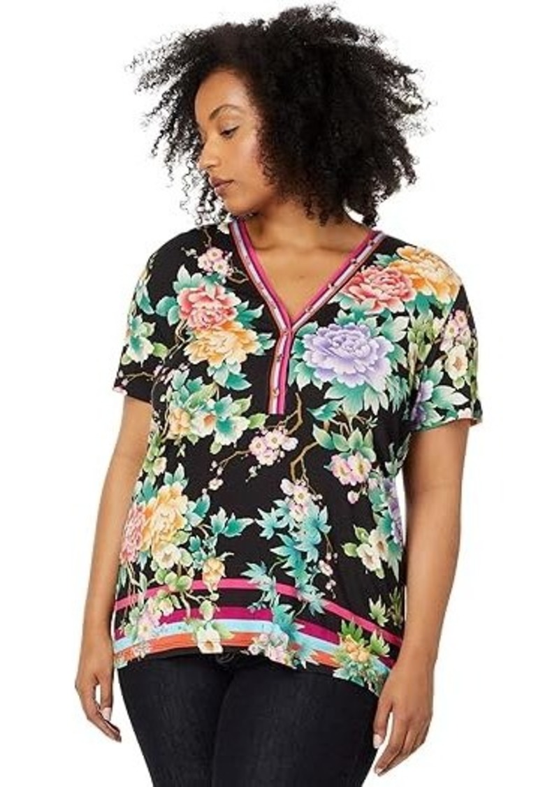 Johnny Was The Janie Favorite Button Neck Tee- Le Jardin