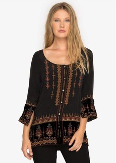 Johnny Was Valea Peasant Button Down Blouse In Blk