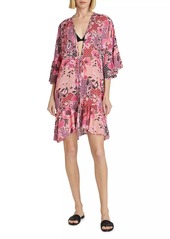 Johnny Was Valennis Ruffled Floral Tie-Front Top