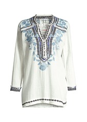 Johnny Was Vedera Gauze Floral-Embroidered Boho Tunic