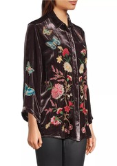 Johnny Was Velvet Floral Embroidered Kimono-Sleeve Shirt