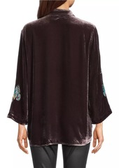 Johnny Was Velvet Floral Embroidered Kimono-Sleeve Shirt