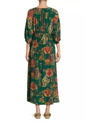 Johnny Was Verronah Floral Silk Drawstring Midi-Dress