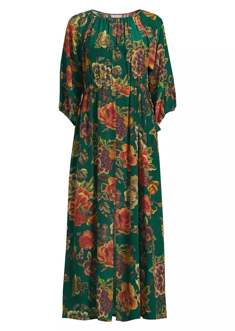 Johnny Was Verronah Floral Silk Drawstring Midi-Dress