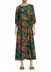 Johnny Was Verronah Floral Silk Drawstring Midi-Dress