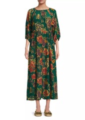 Johnny Was Verronah Floral Silk Drawstring Midi-Dress