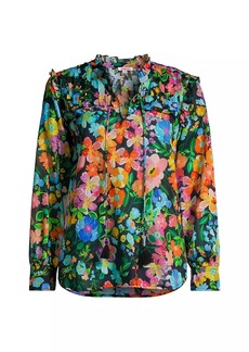 Johnny Was Wild Blooms Floral Ruffled Yoke Blouse