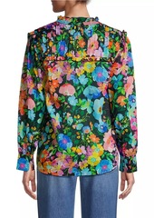 Johnny Was Wild Blooms Floral Ruffled Yoke Blouse
